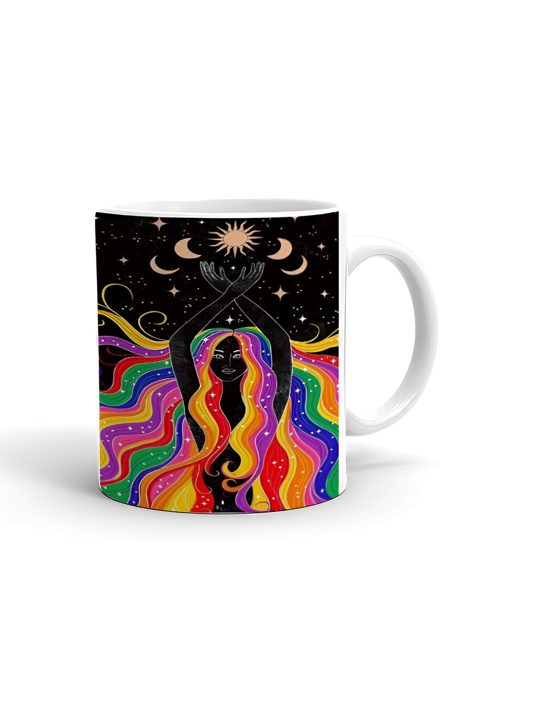 Khakee Leaf Embossed White Graphic Ceramic Handmade Mug-325ml