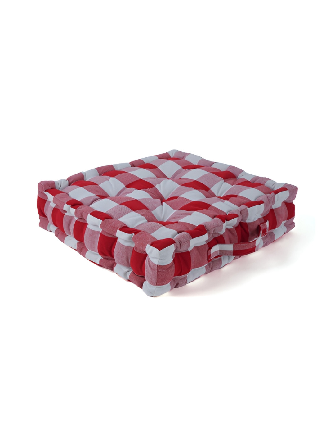 SKANDA FAB Red & Grey Checked Square Pure Cotton Floor Cushion