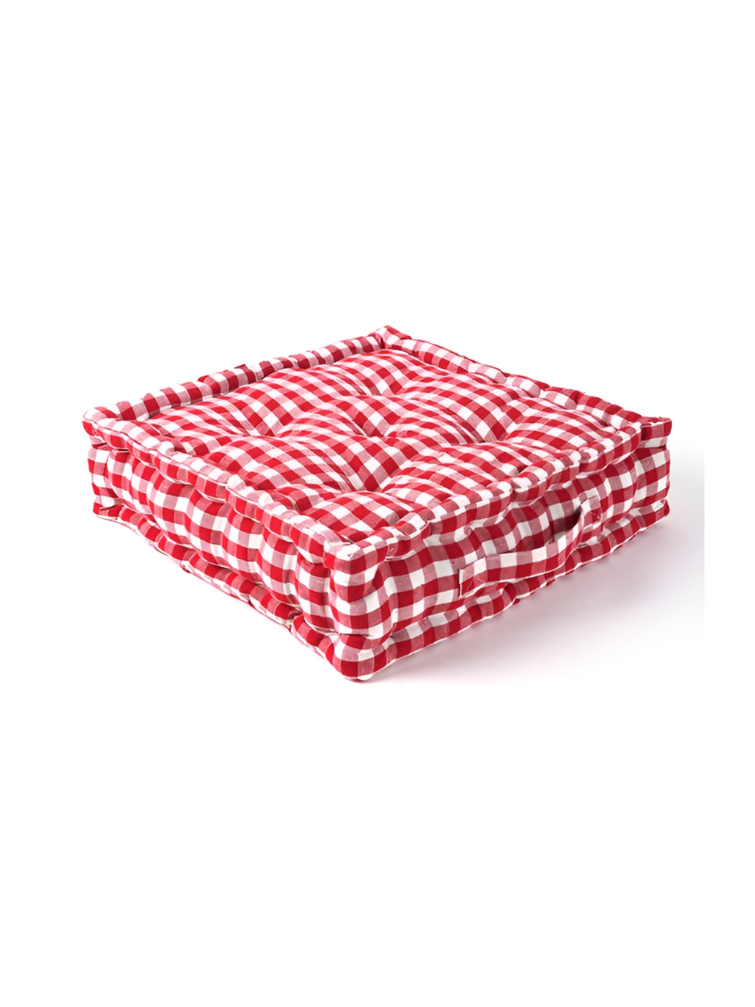 SKANDA FAB Red & White Checked Square Pure Cotton Floor Cushion