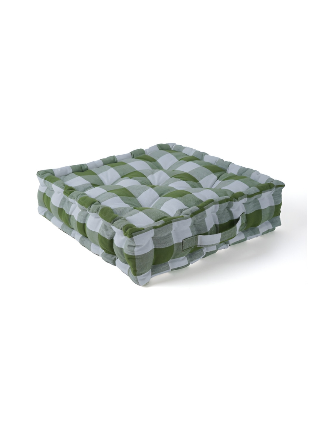 SKANDA FAB Green Checked Square Pure Cotton Floor Cushion