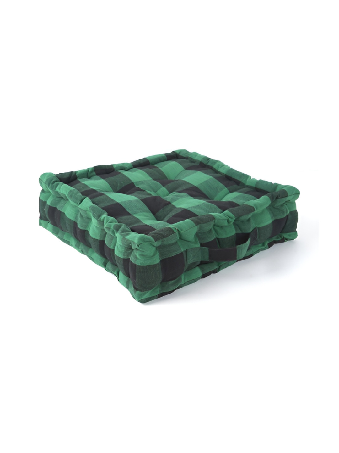SKANDA FAB Green & Black Checked Square Pure Cotton Floor Cushion