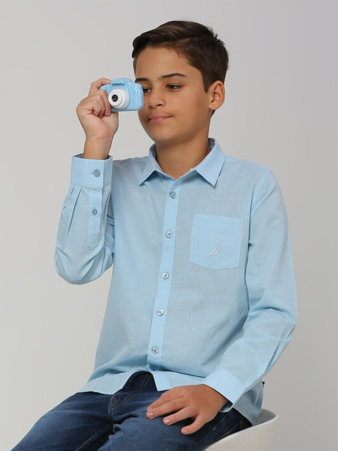 Nautica Boys Premium Fit Spread Collar Cotton Long Sleeves Casual Shirt