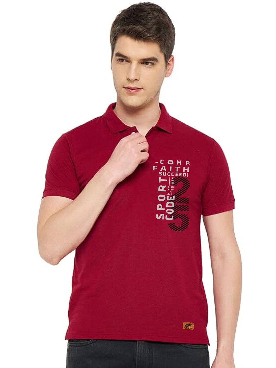 Polo Plus Regular Fit Short Sleeves Polo Collar Typographic Printed Dri-FIT T-shirt