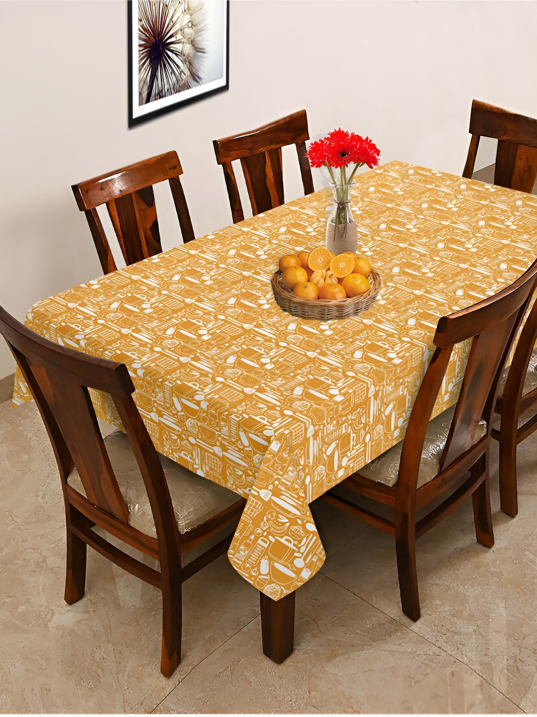 OASIS Yellow & White Cotton 6-Seater Table Cover