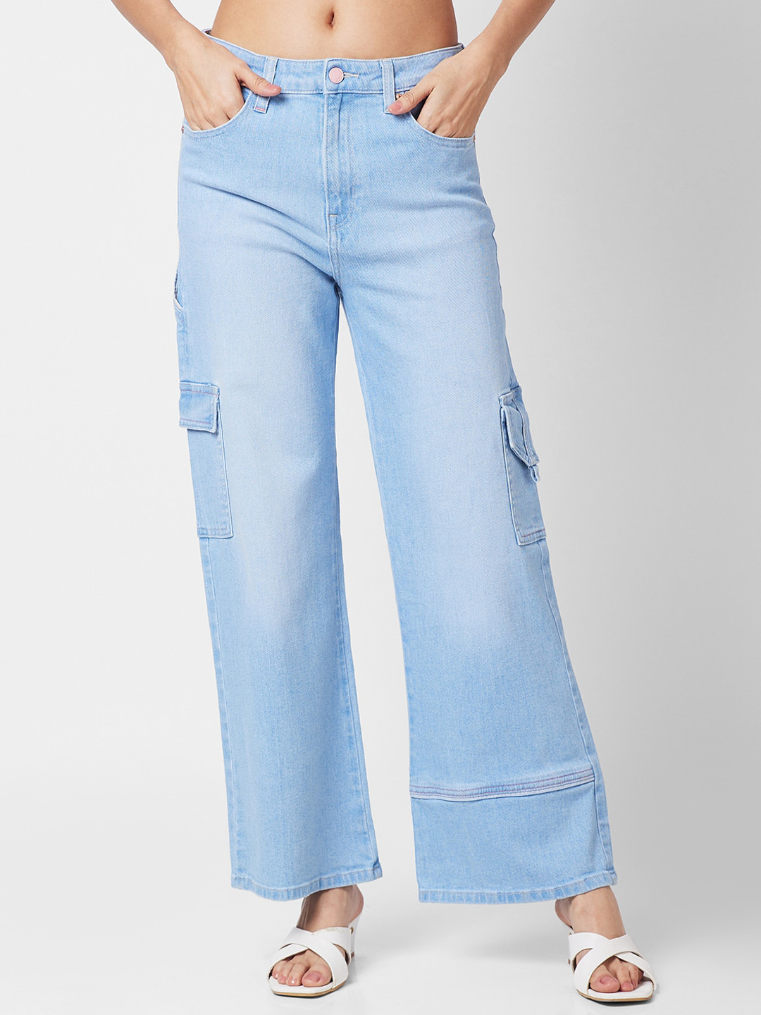 SPYKAR Women High-Rise Low Distress Stretchable Cargo Jeans