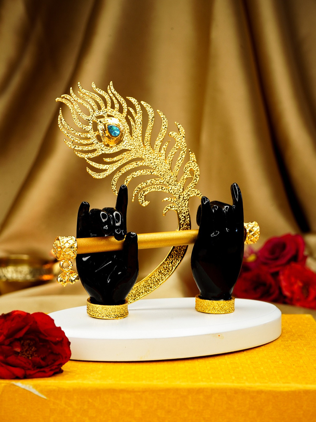 Ekhasa Krishna Flute Hand Black Polyresin Matte Prayer Room Tiny Showpiece - 3.9 Inches