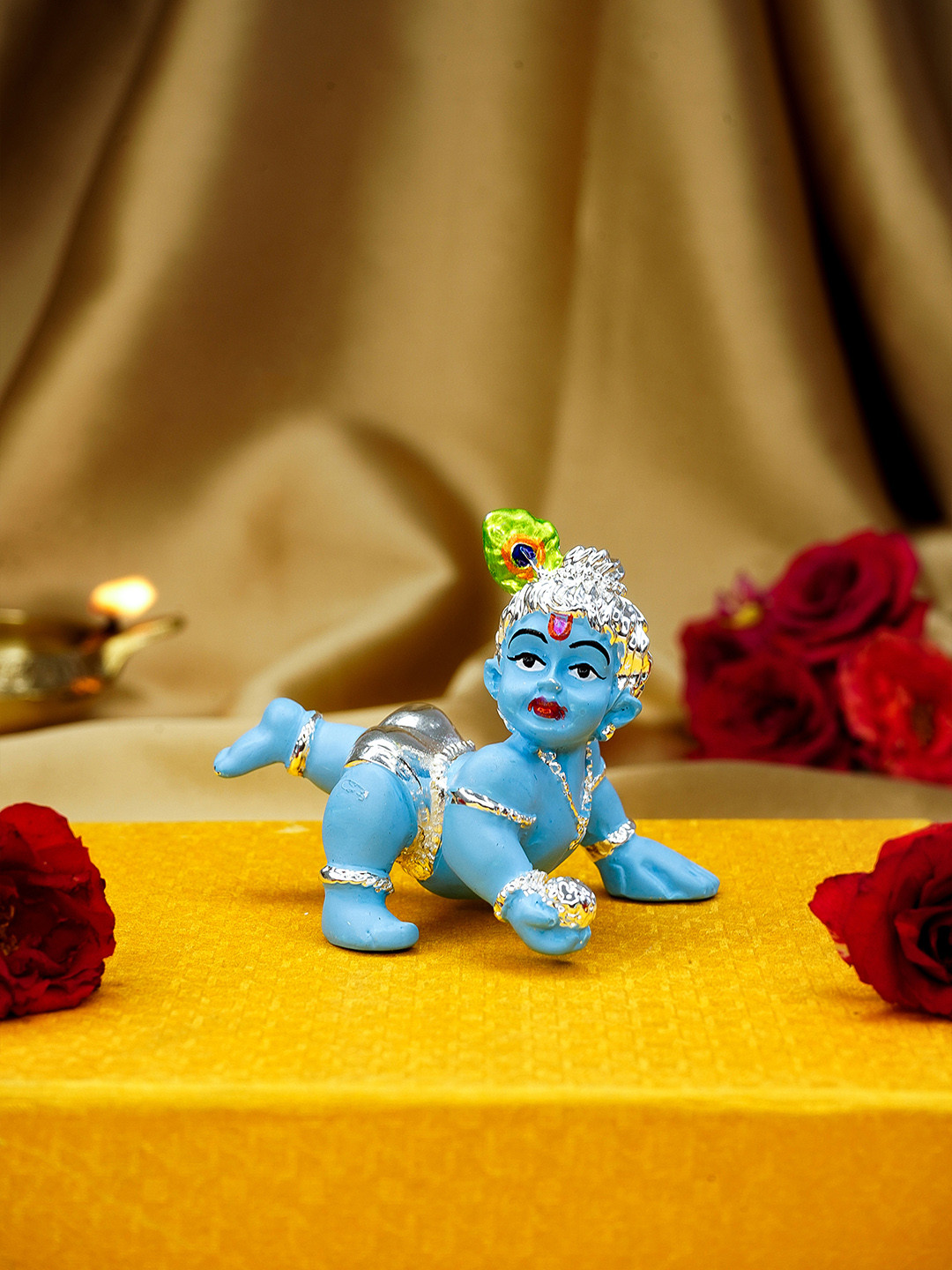 Ekhasa Little Baby Krishna Blue Polyresin Matte Prayer Room Tiny Showpiece - 1.8 Inches