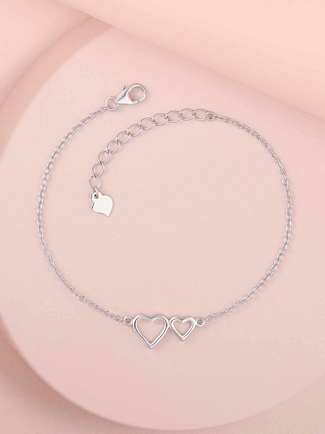 Ornate Jewels 925 Sterling Silver Cubic Zirconia Two Hearts In Love Silver Bracelet