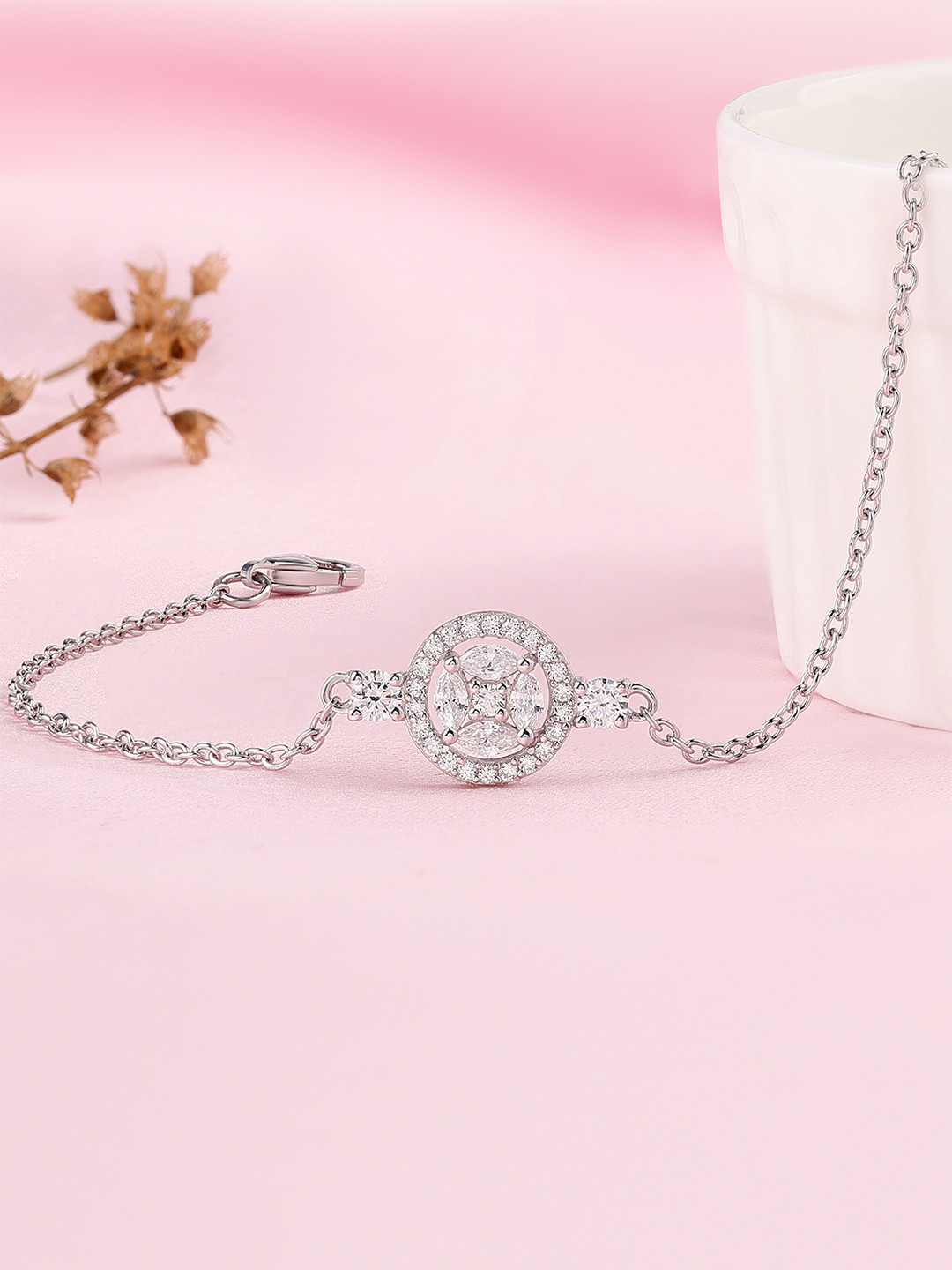 Ornate Jewels 925 Sterling Silver Cubic Zirconia Halo Design Cluster Bracelet