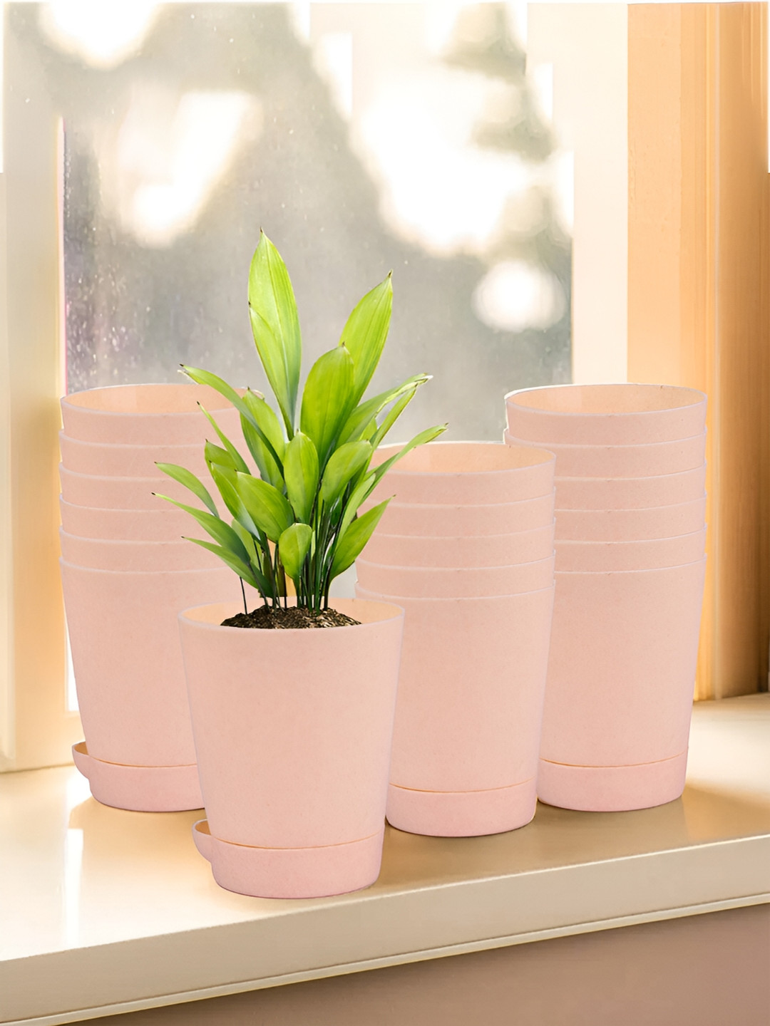 Kuber Industries Marble Titan Peach 18 Pieces Planters With Tray
