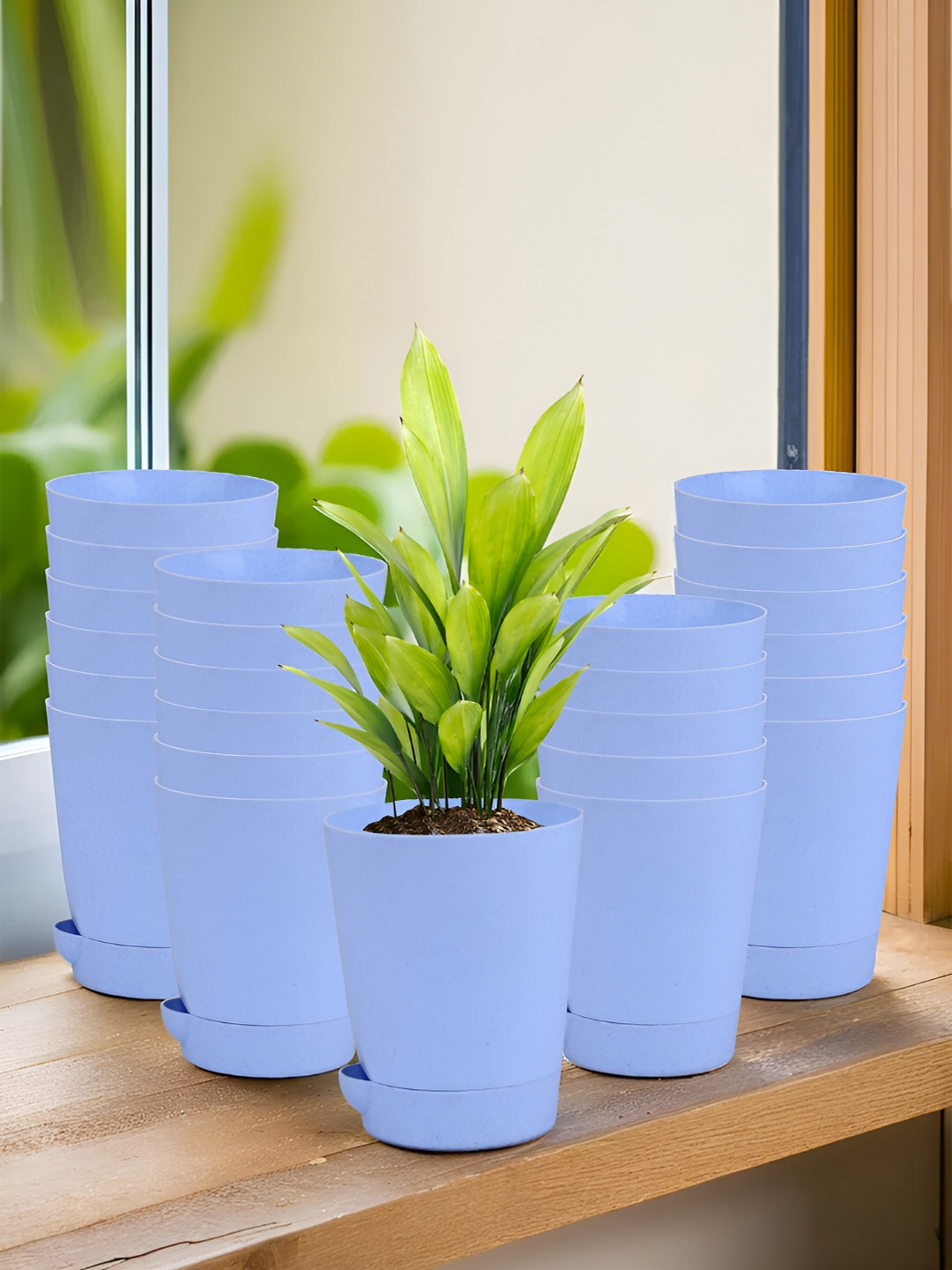 Kuber Industries Blue 24 Pieces Marble Finish Planters With Tray