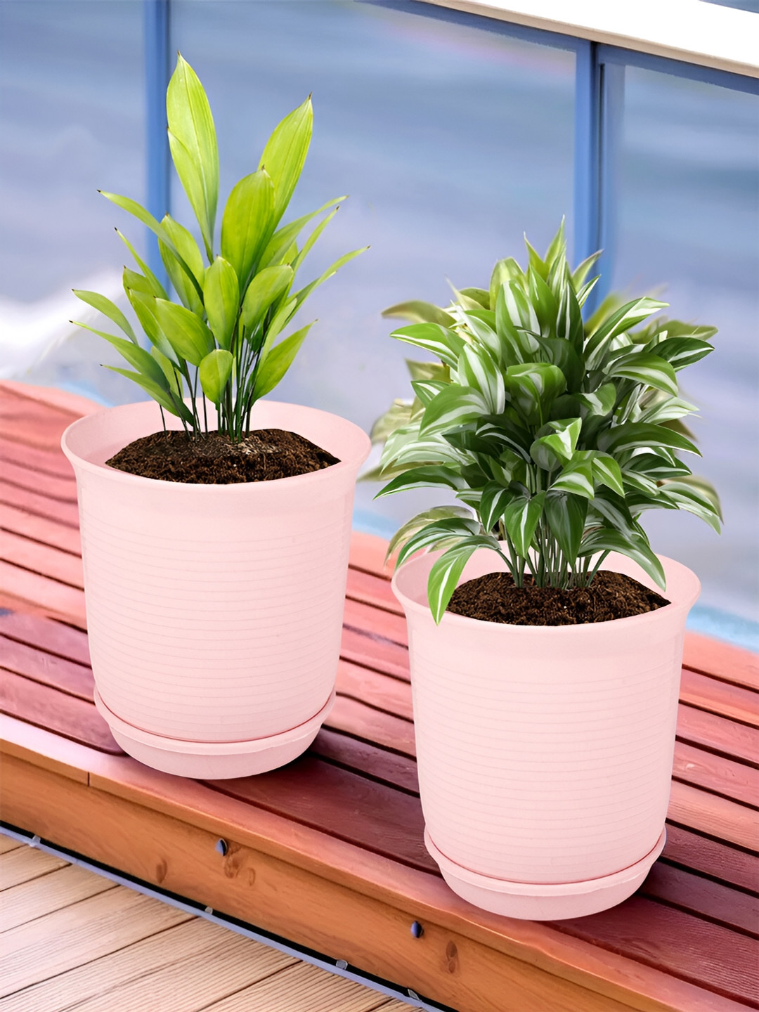 Kuber Industries Marble Sawera Pink 2 Pieces Planters With Tray