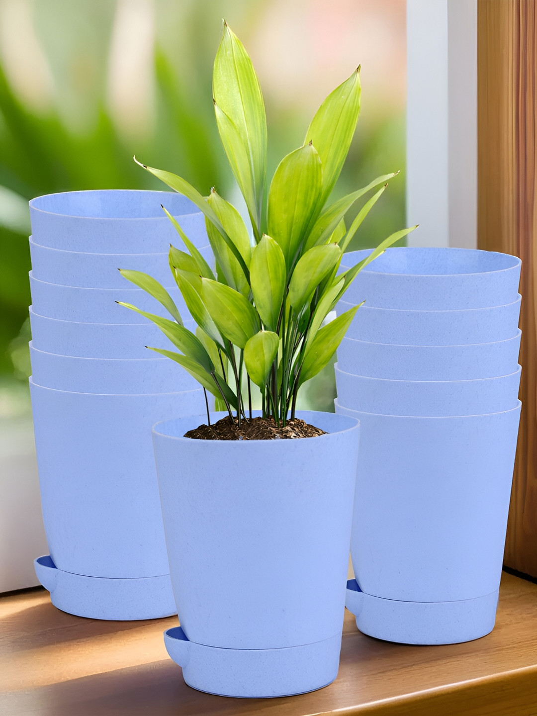 Kuber Industries Marble Titan Blue 12 Pieces Planters With Tray