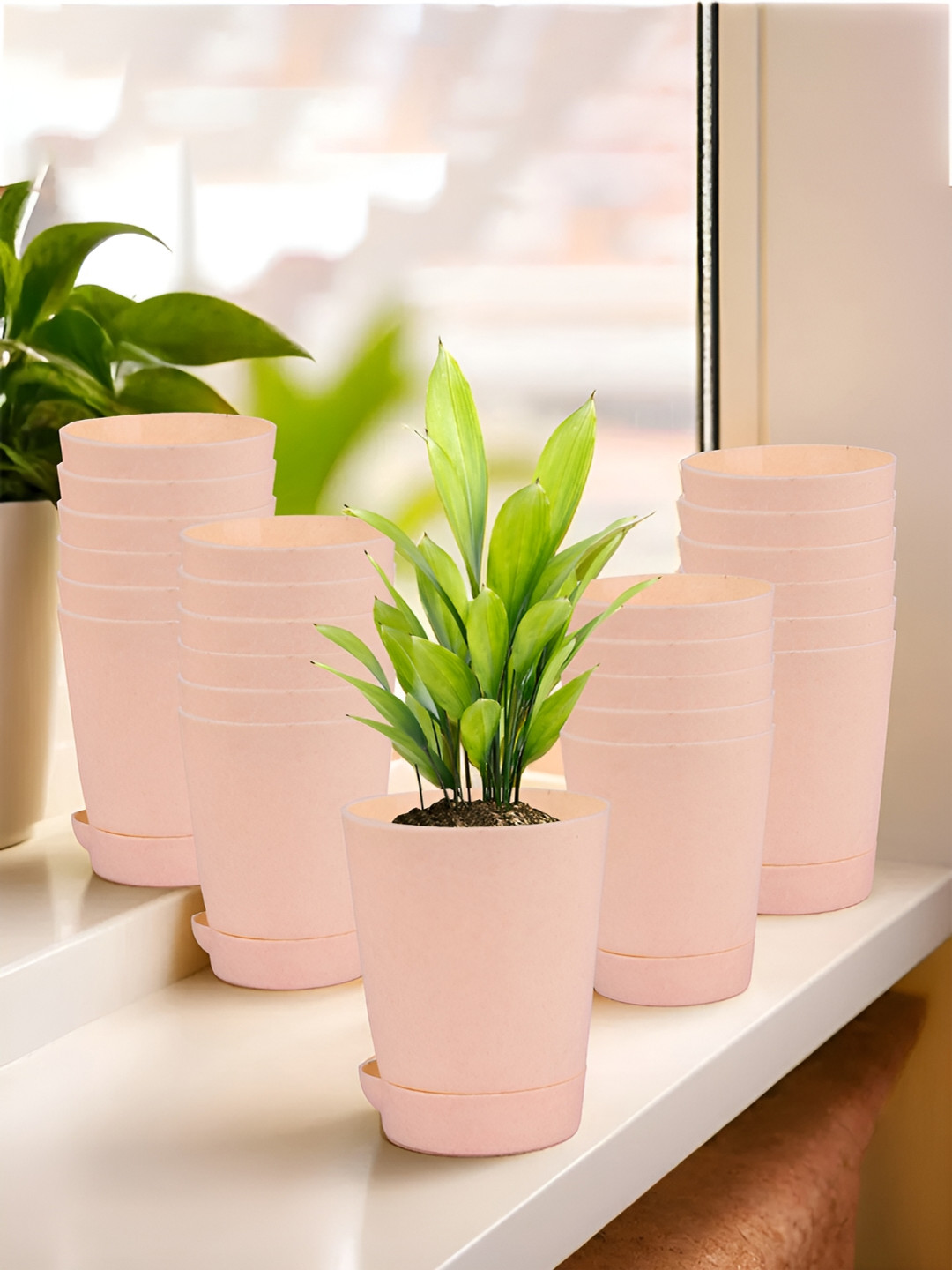 Kuber Industries Marble Titan Peach 24 Pieces Planters With Tray