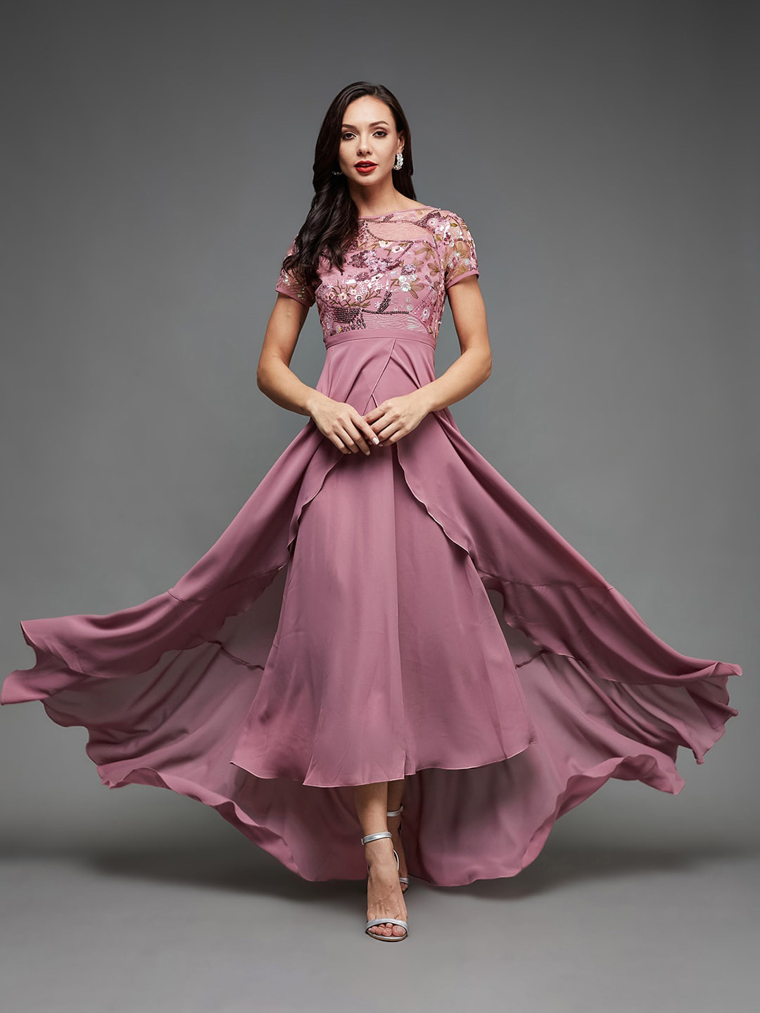 Miss Chase Georgette Fit and Flare Maxi Dress