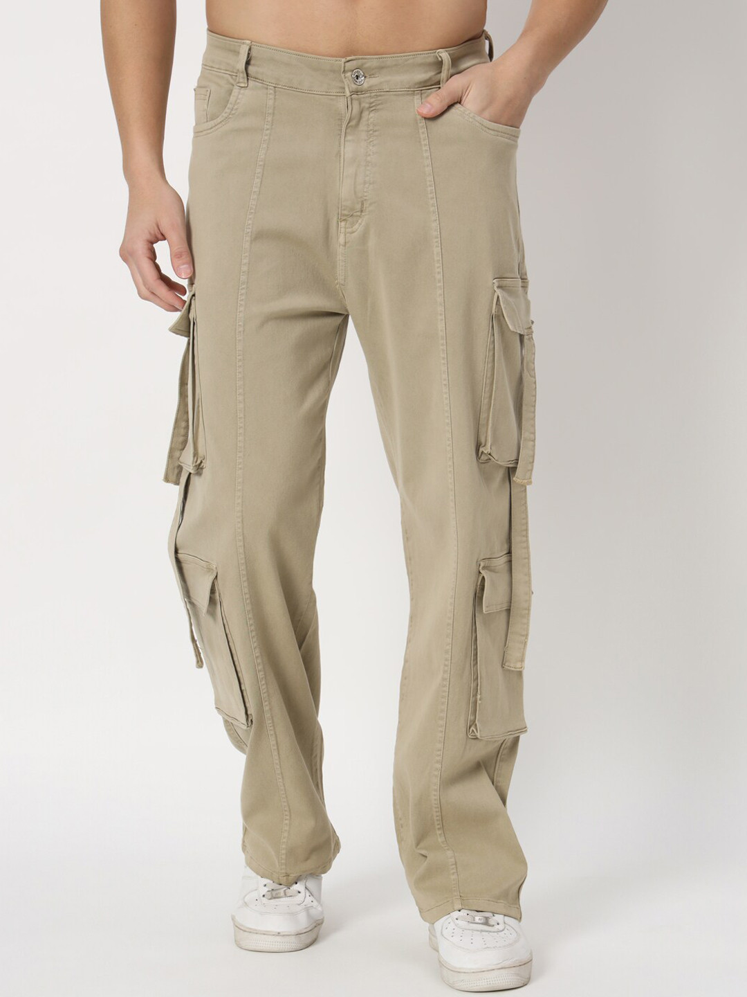 PBY Men Low-Rise Clean Look Relaxed Fit Cargo Style Stretchable Jeans