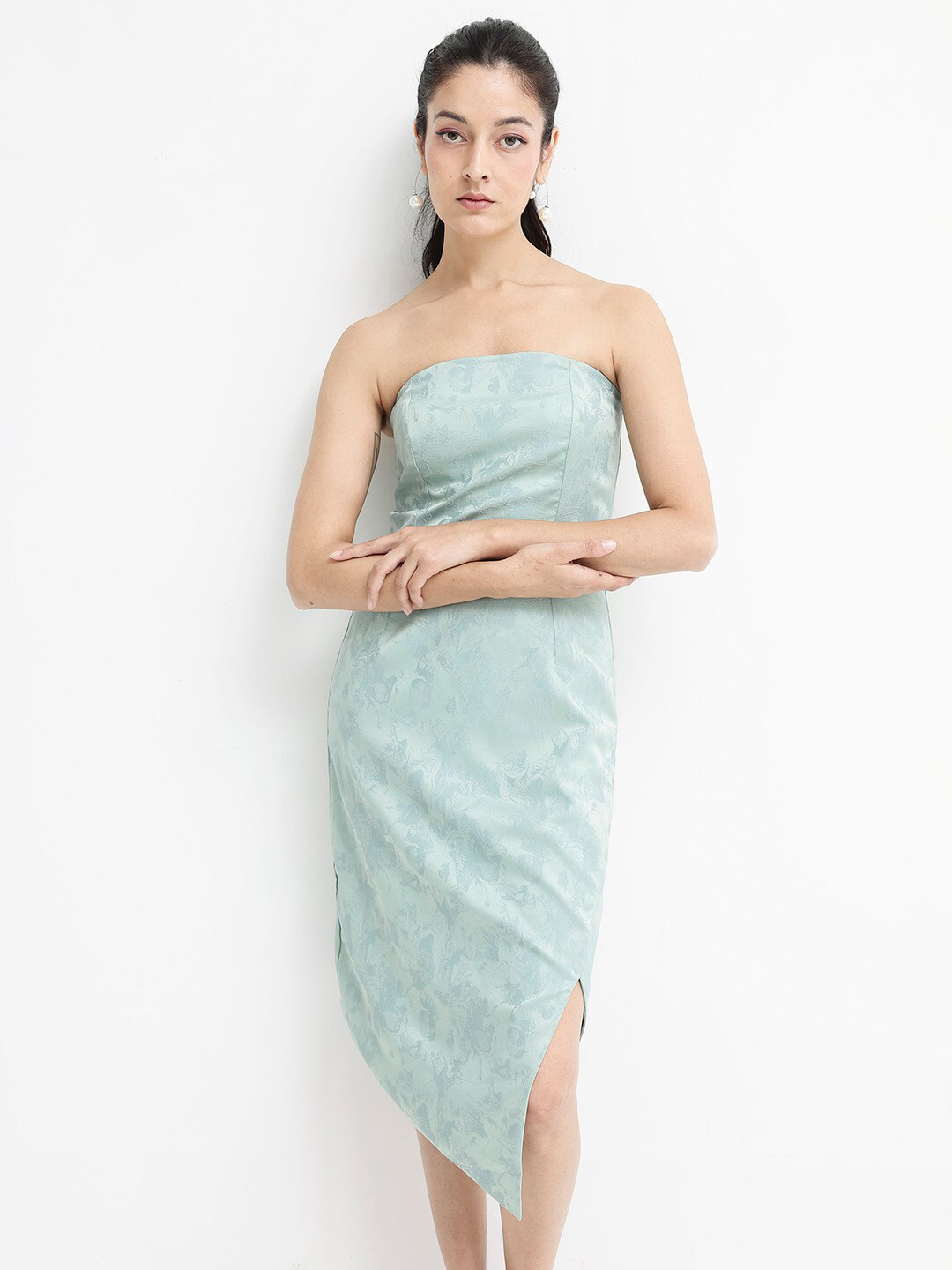 RAREISM Blue Strapless Sheath Midi Dress