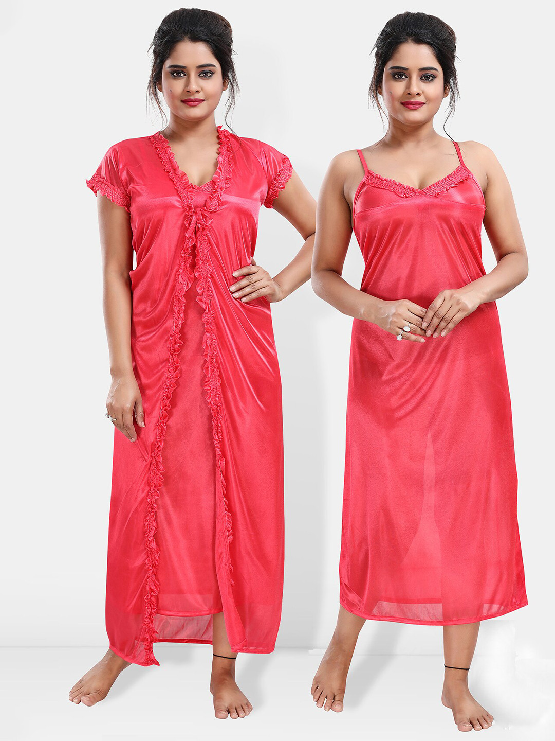 Be You Shoulder Straos Lace Detail Maxi Nightdress With Robe