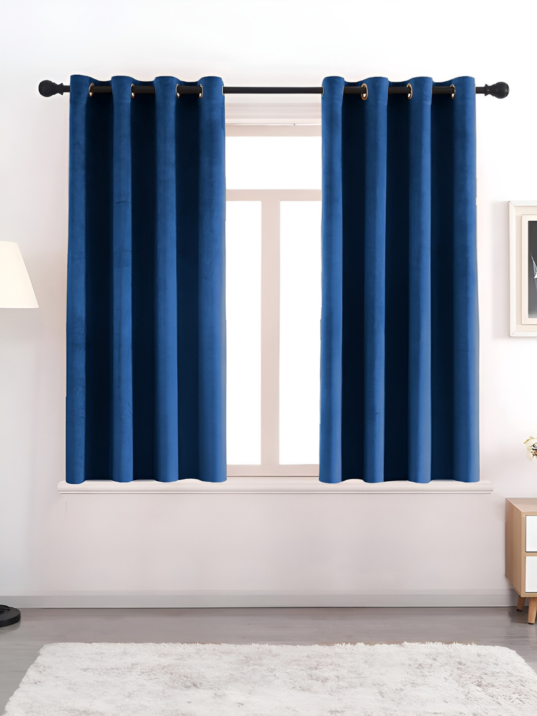 AEROHAVEN Navy Blue 2 Pcs Room Darkening Eyelet Window Curtains