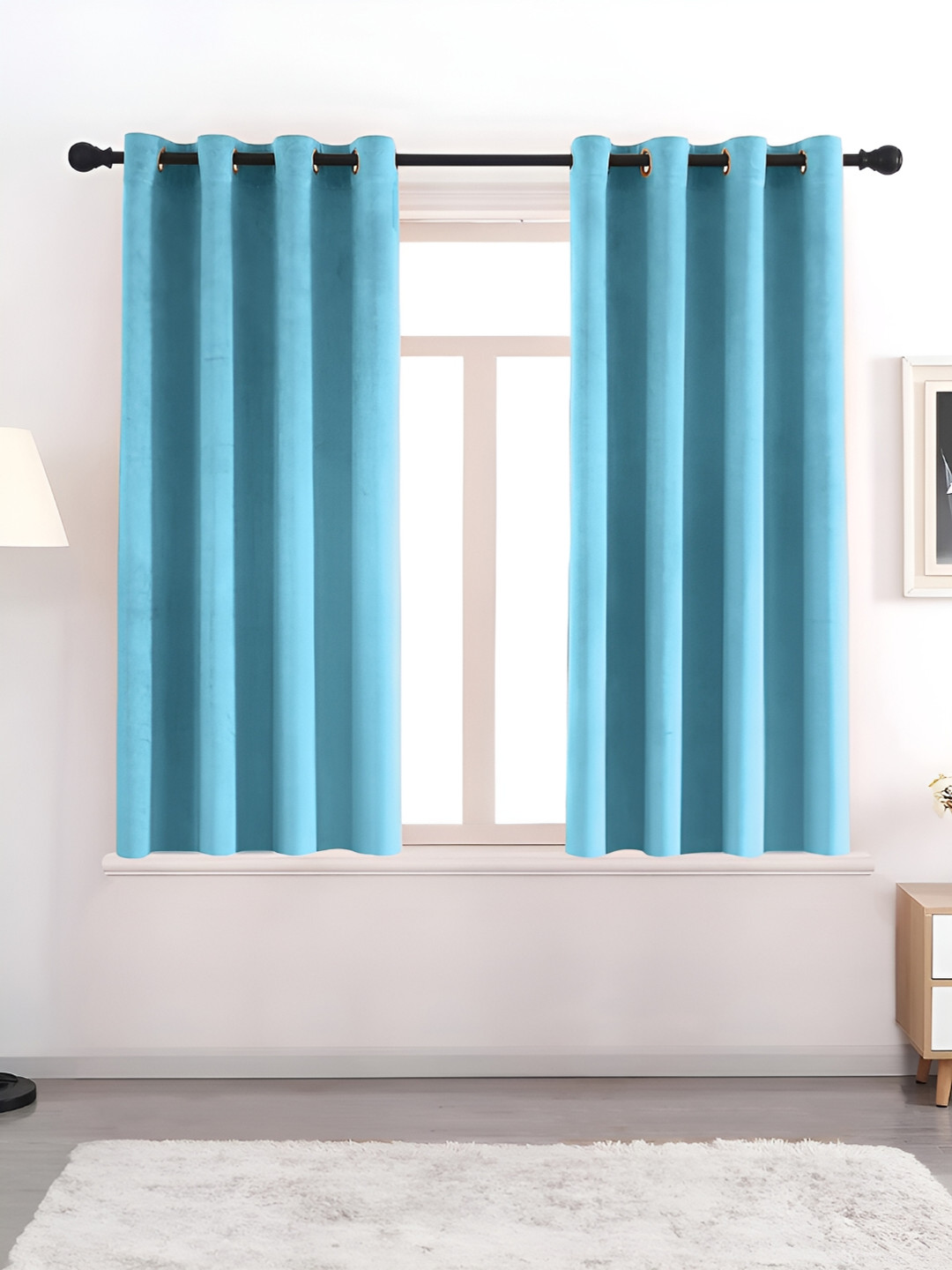 AEROHAVEN Turquoise Blue 2 Pcs Room Darkening Eyelet Window Curtains