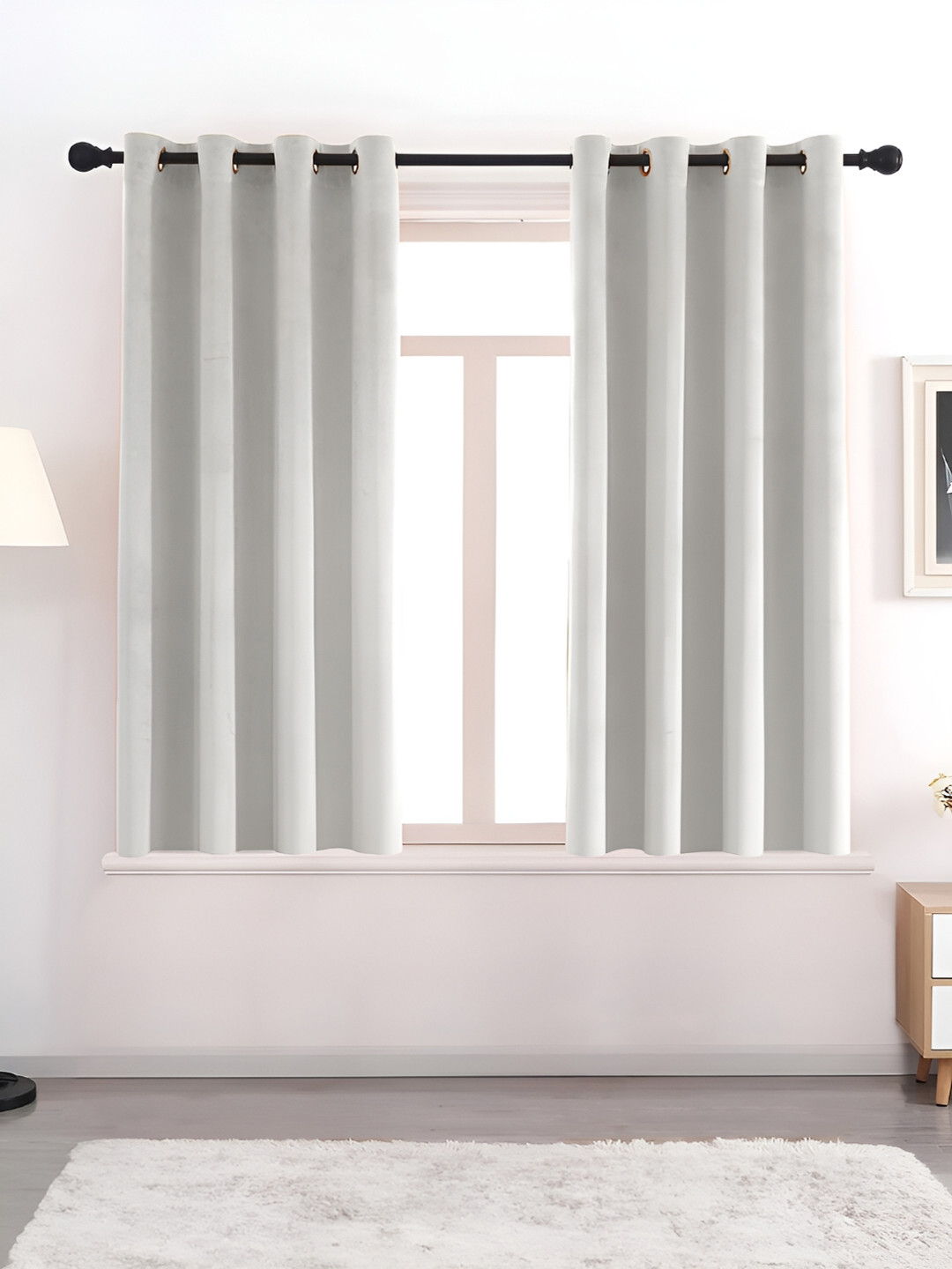 AEROHAVEN Silver-Toned 2 Pcs Room Darkening Eyelet Window Curtains