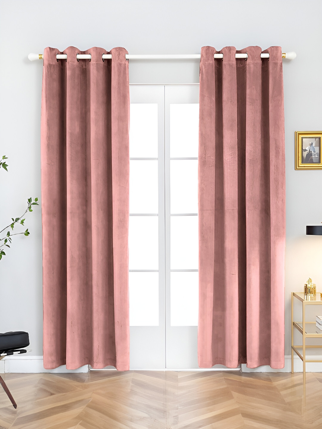 Aura Rose Gold 2 Pieces Room Darkening Long Door Curtain