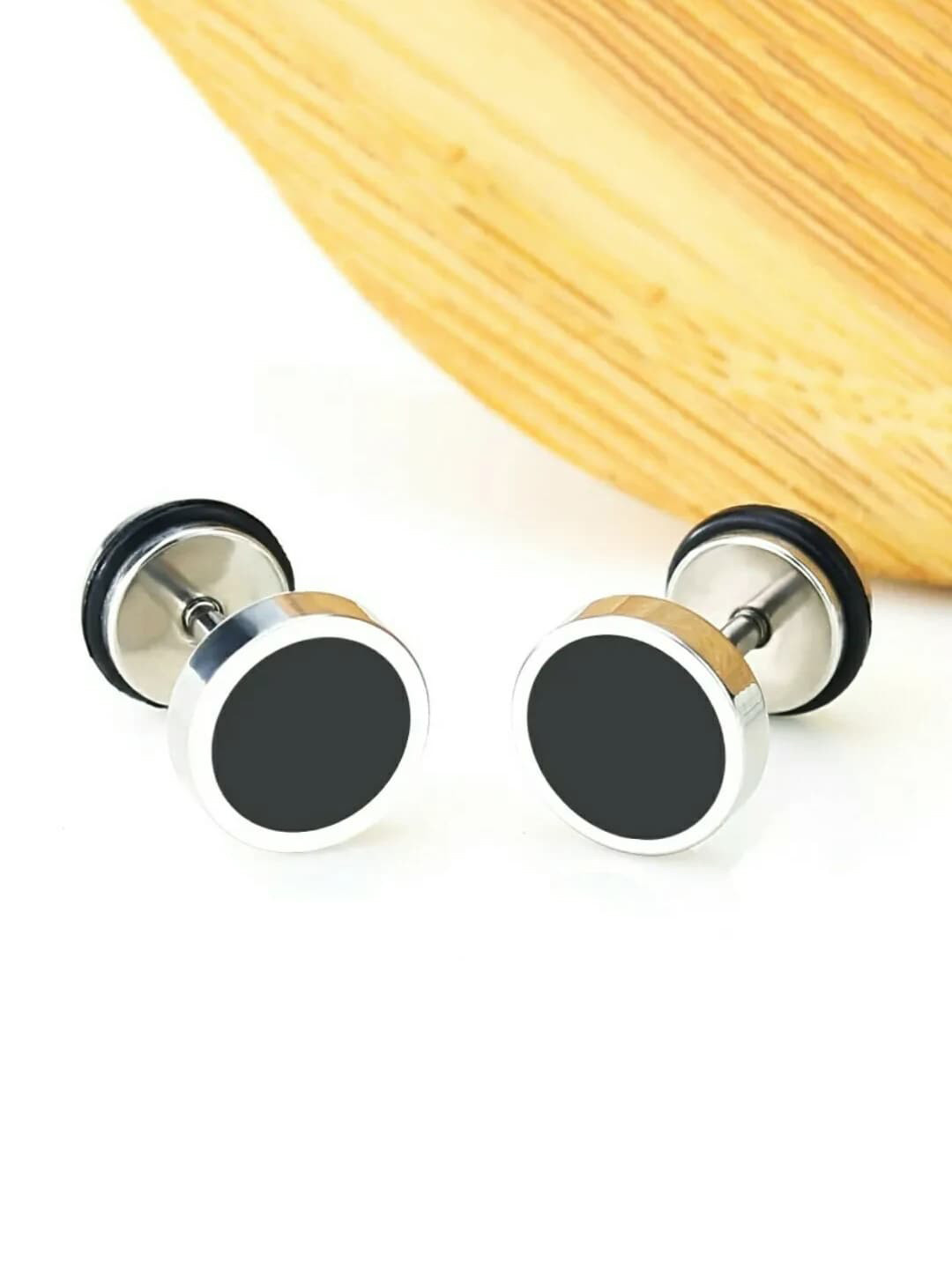 FIMBUL Stainless Steel Square Dumbbell Round Stud Earrings