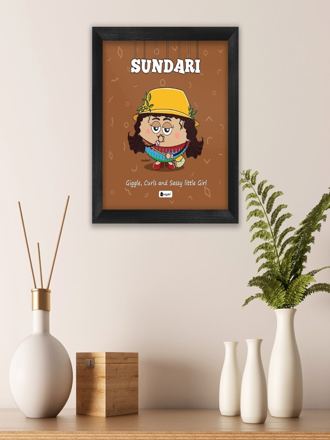 Indigifts Brown Sundari Printed Wooden Wall Art