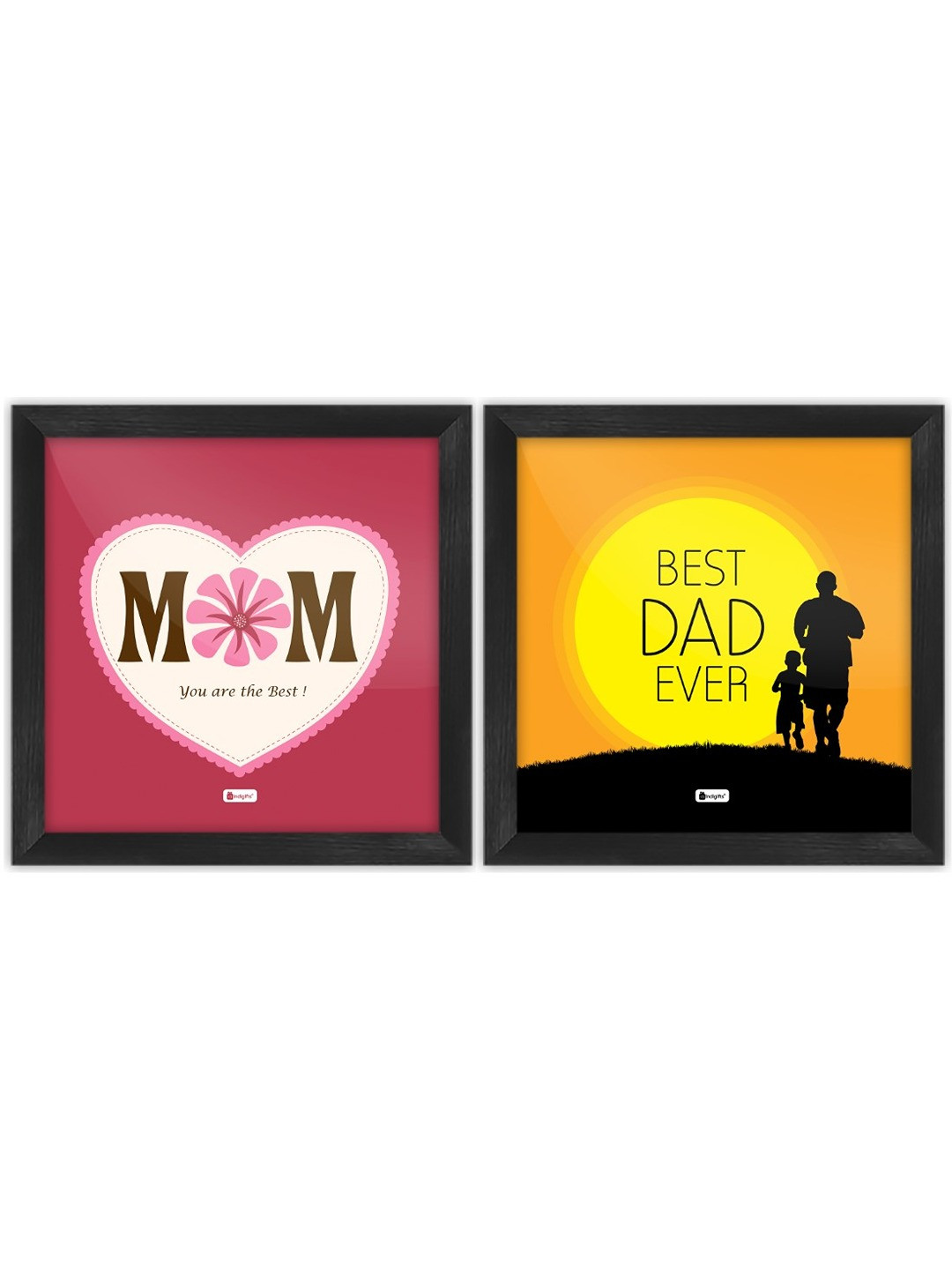 Indigifts Mom Dad Wood 2 Piece Wall Square Paintings Wall Art -8 x 8 In