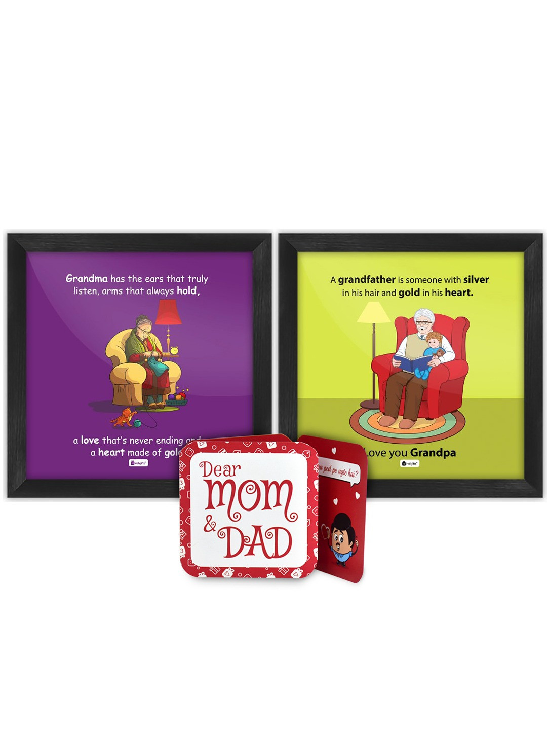 Indigifts Purple & Yellow 2 Pieces Grandparents Anniversary Printed Wooden Wall Art