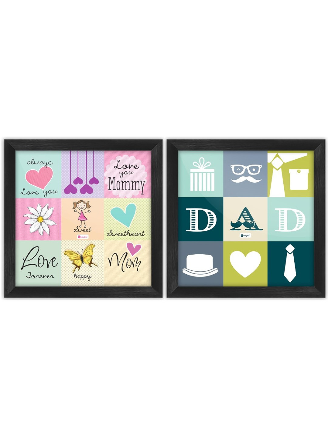 Indigifts Wood 2 Piece Wall Rectangle Paintings Wall Art - 8 x 8 In