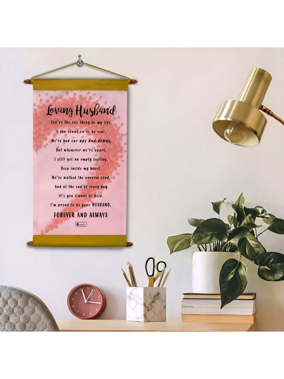 Indigifts Husband Message Printed Scroll Card Fabric Matte Hanging Hall Wall Hangings-17In