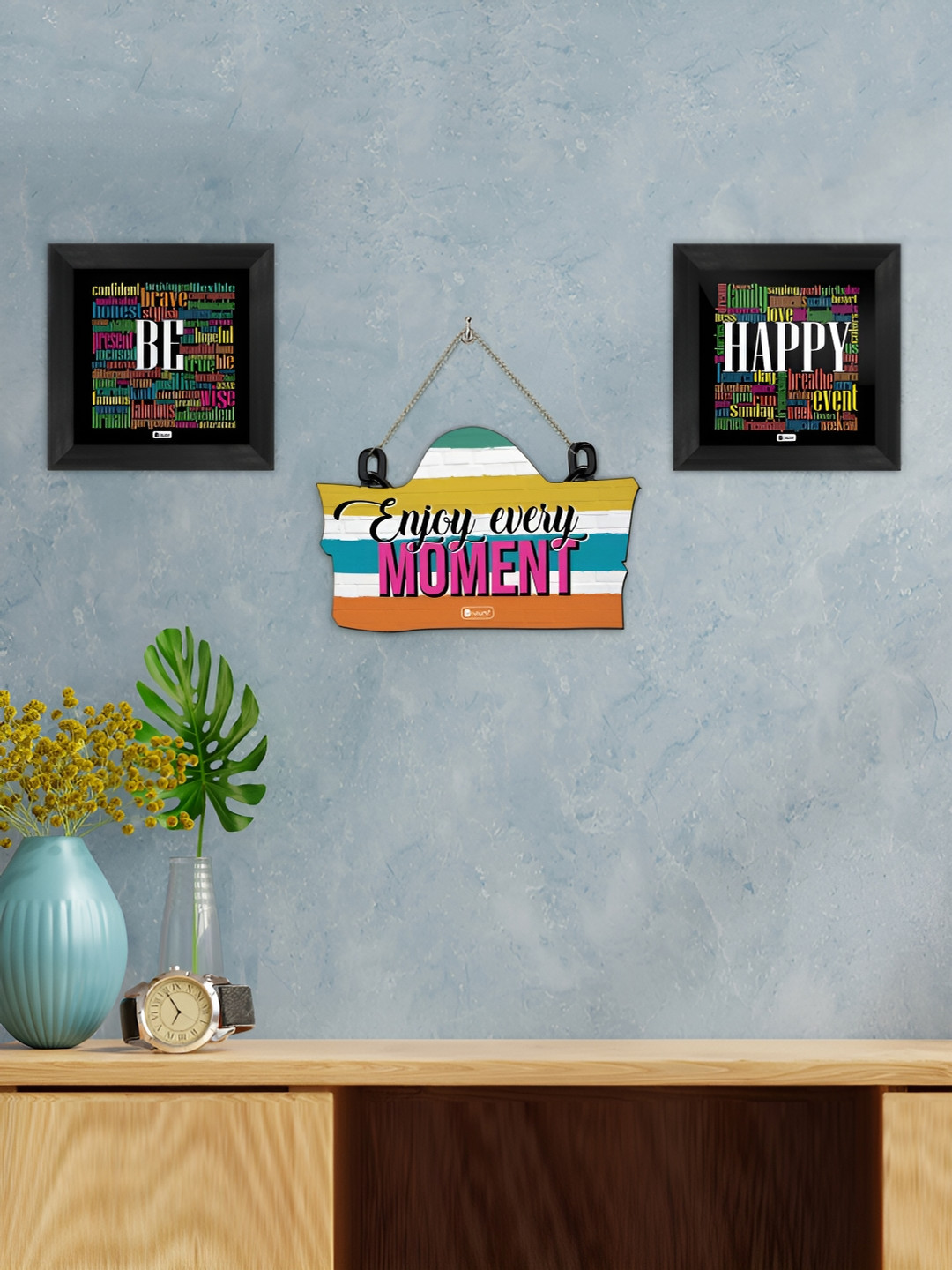 Indigifts Quotes Black Wood 2 Pcs Wall Living Room Rectangle Paintings Wall Art -6 x 6In