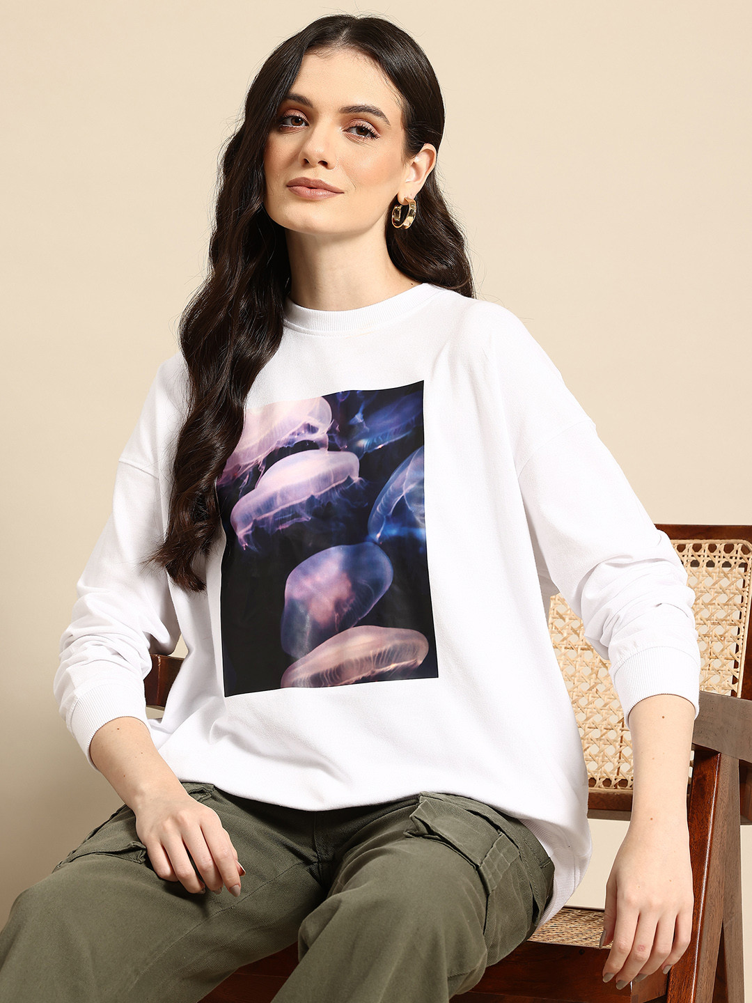 Mast & Harbour Graphic Print Drop-Shoulder Sleeve Sweatshirt