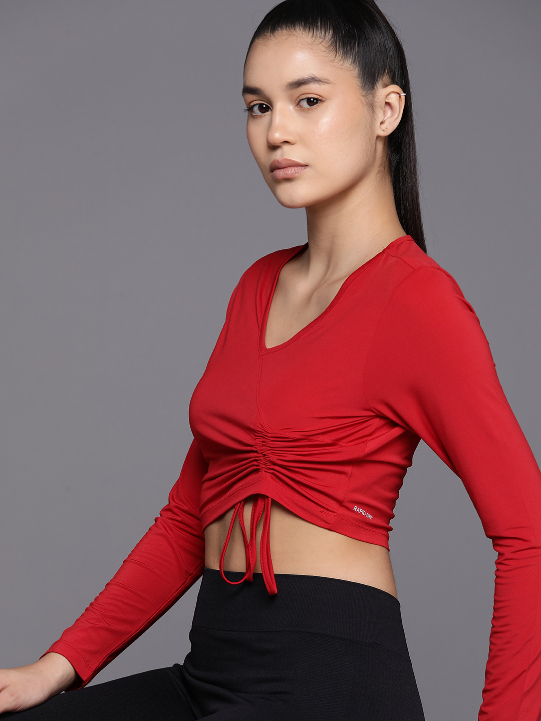 HRX by Hrithik Roshan Women Solid V-Neck Crop T-shirt