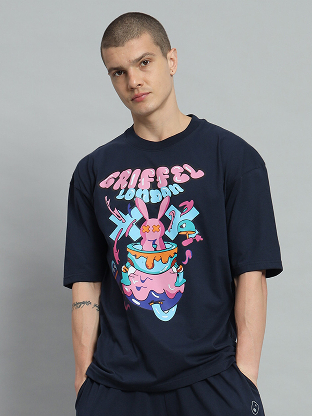 GRIFFEL Graphic Printed Drop-Shoulder Sleeves Cotton Oversized T-shirt