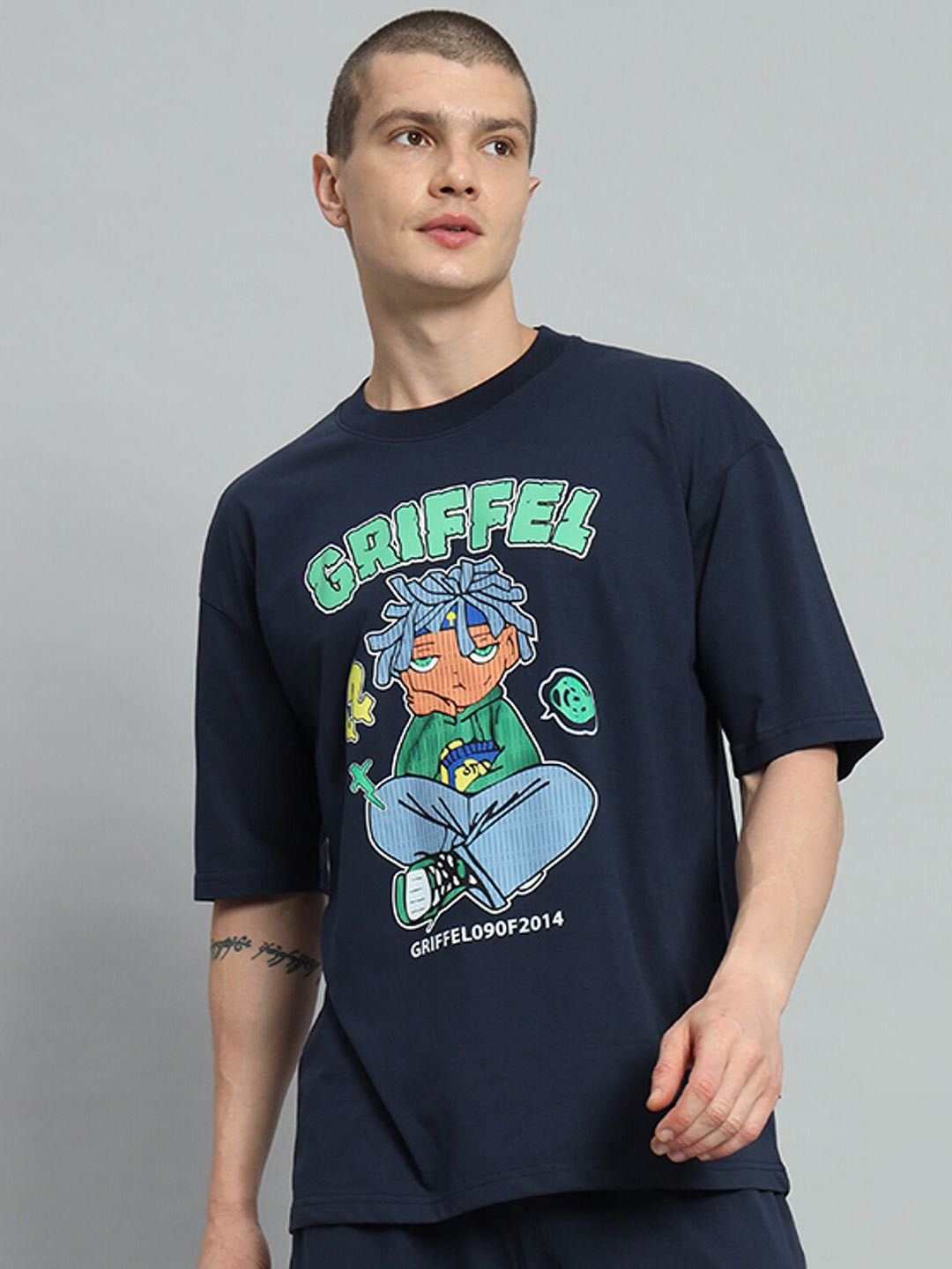 GRIFFEL Graphic Printed Drop-Shoulder Sleeves Cotton Oversized T-shirt