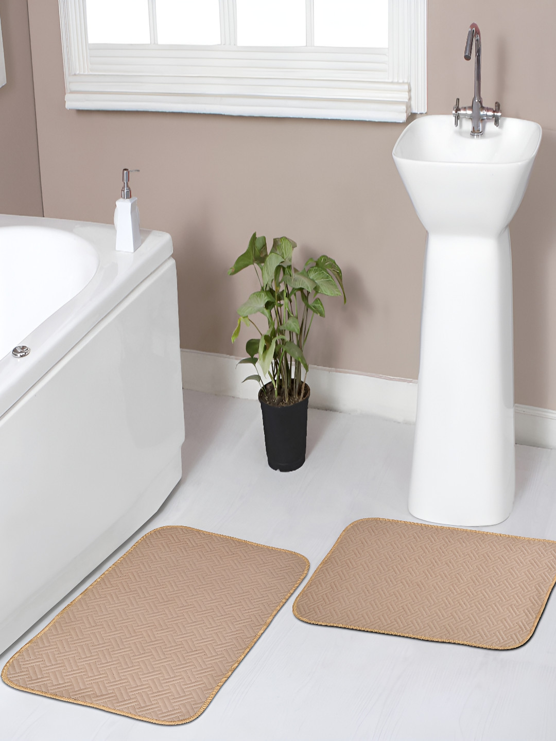 Florida 2 Pieces Beige Textured Anti-Skid Doormats