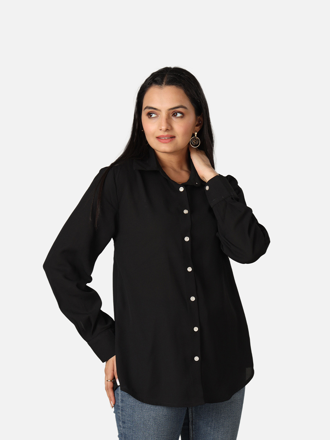 NEOFAA Custom Fit Spread Collar Long Sleeves Semi Sheer Casual Shirt