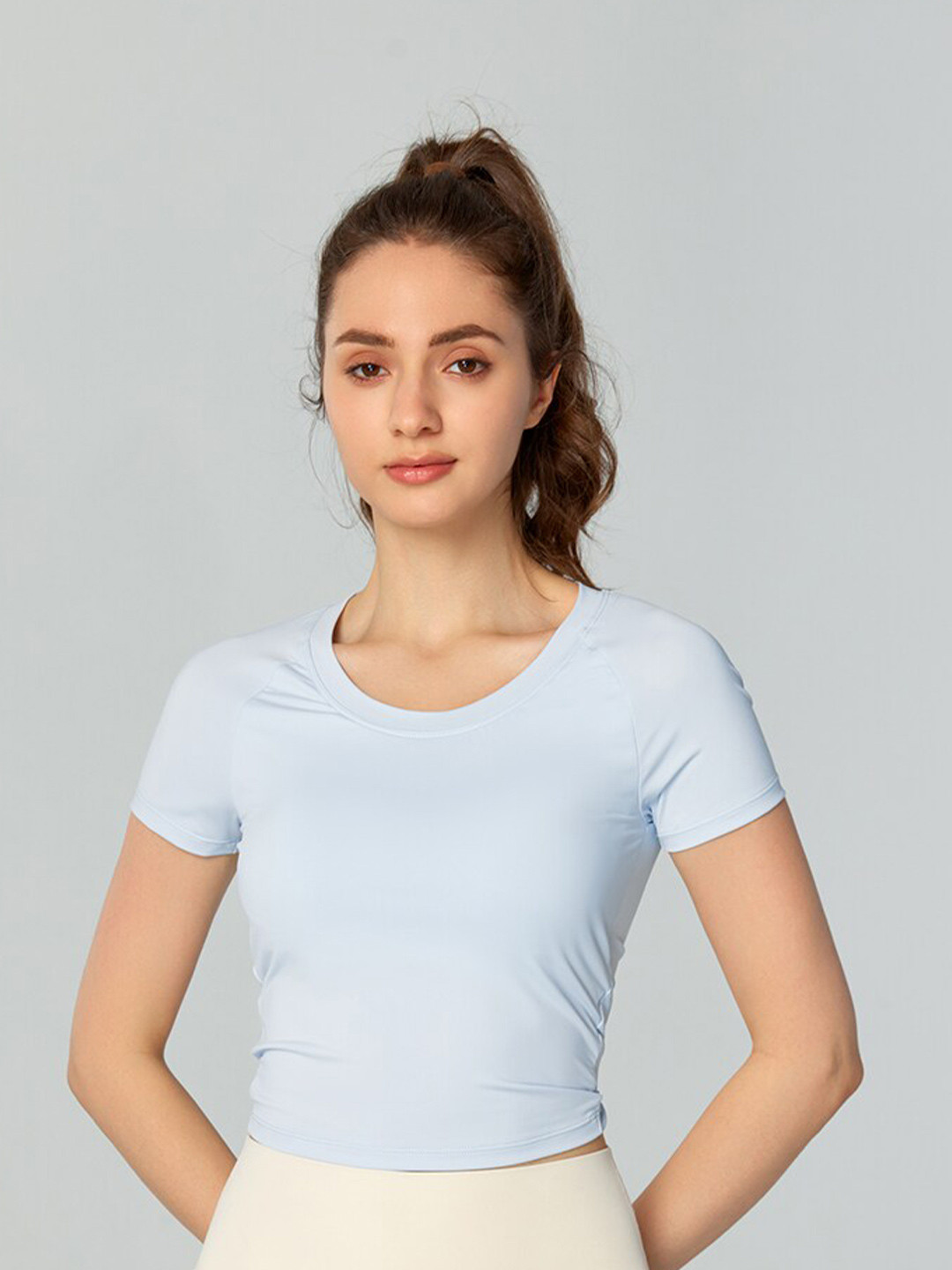 JC Collection Raglan Sleeves Cut Out Detail Styled Back Crop Sports Top