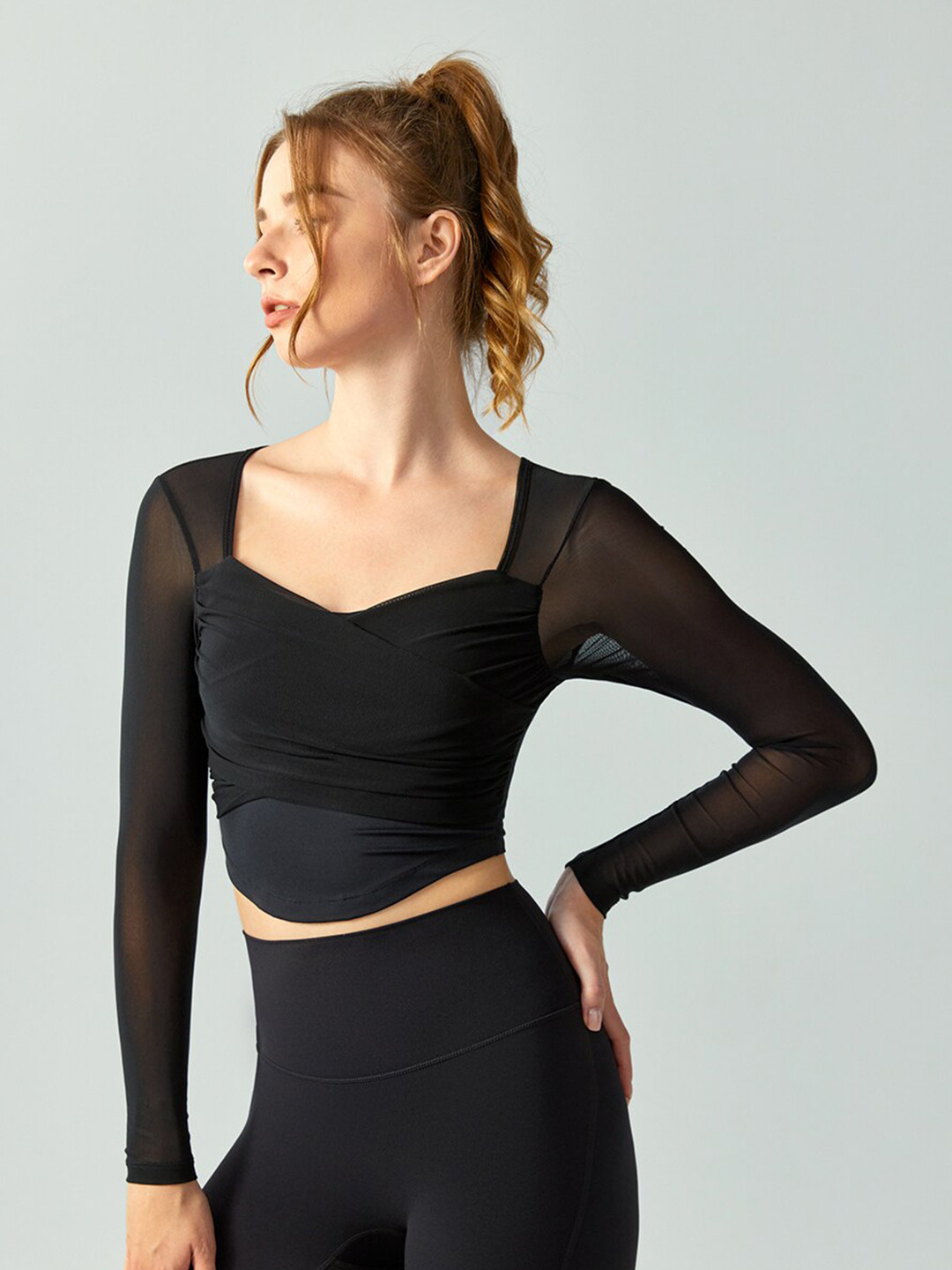 JC Collection Sweetheart Neck Cut Out Crop Fitted Sports Top