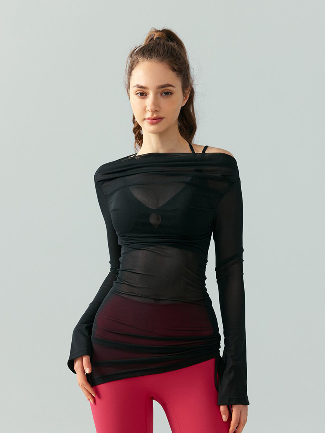 JC Collection Off-Shoulder Semi Sheer Fitted Top