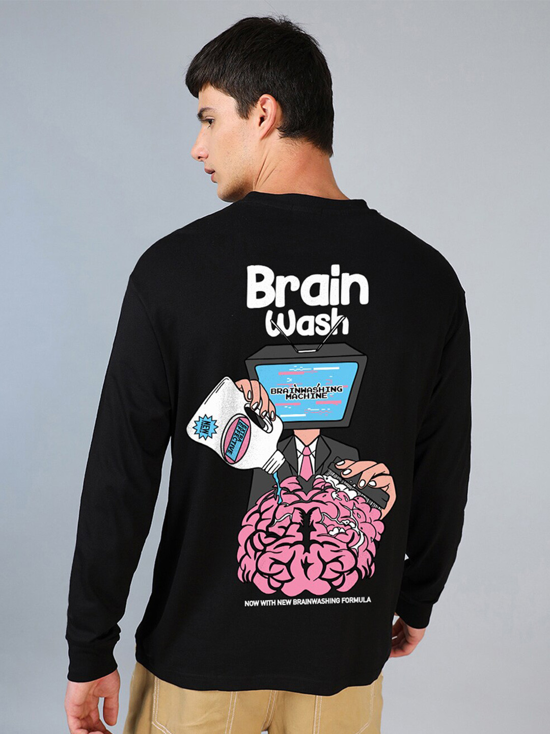 Bewakoof Brain Wash Graphic Printed Drop Shoulder Sleeves Pure Cotton Oversized T-shirt