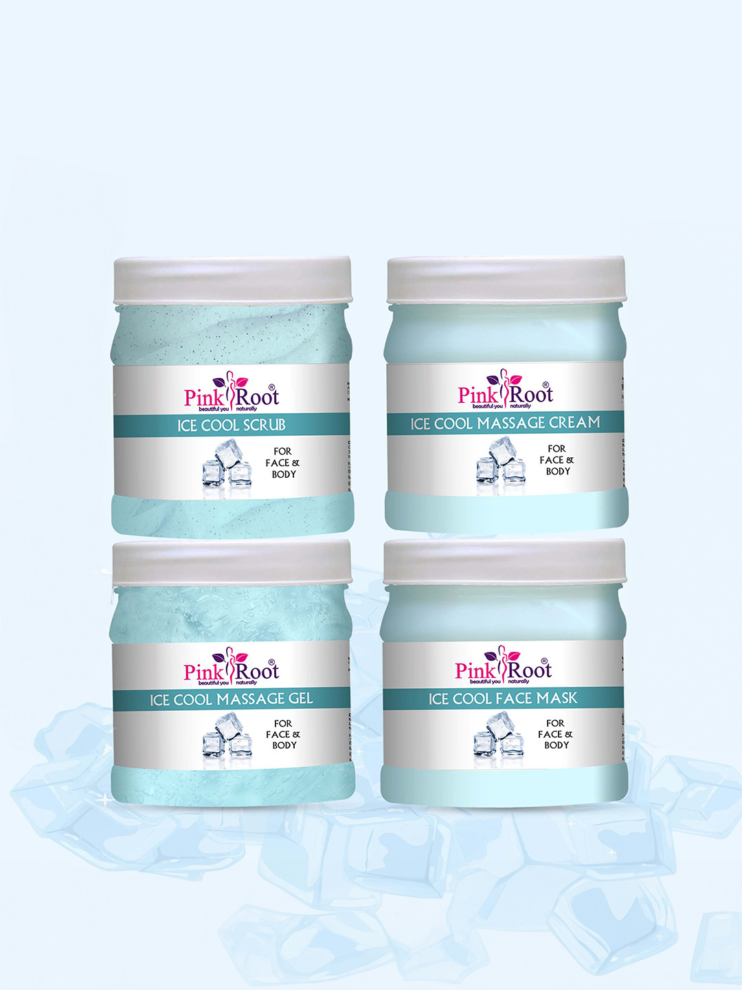 Pink Root Ice Cool Eco Scrub Cream Gel Mask For Oil Control Facial Kit-500gm Each
