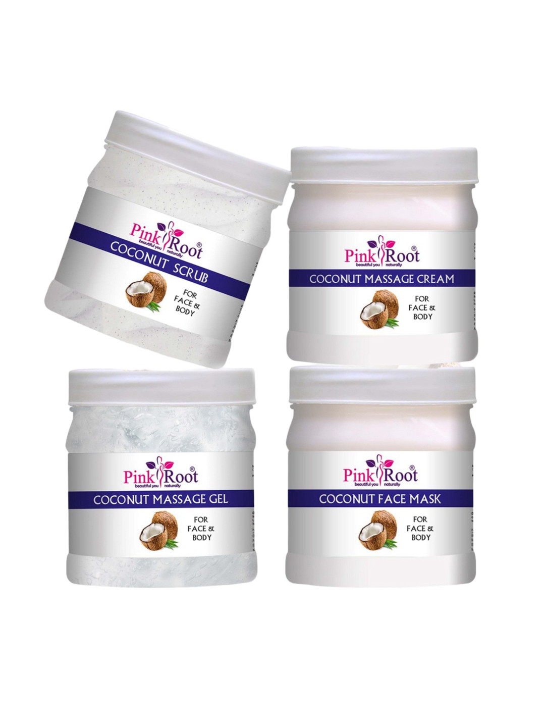 Pink Root Coconut Eco Scrub  Massage Cream Massage Gel Face Mask Facial Kit--500gm Each