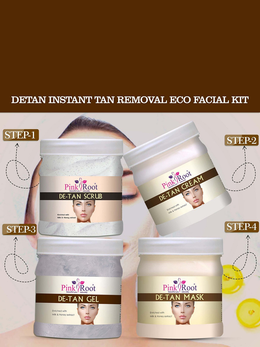 Pink Root De-Tan Eco Facial Kit For Skin Brightening - 500g Each