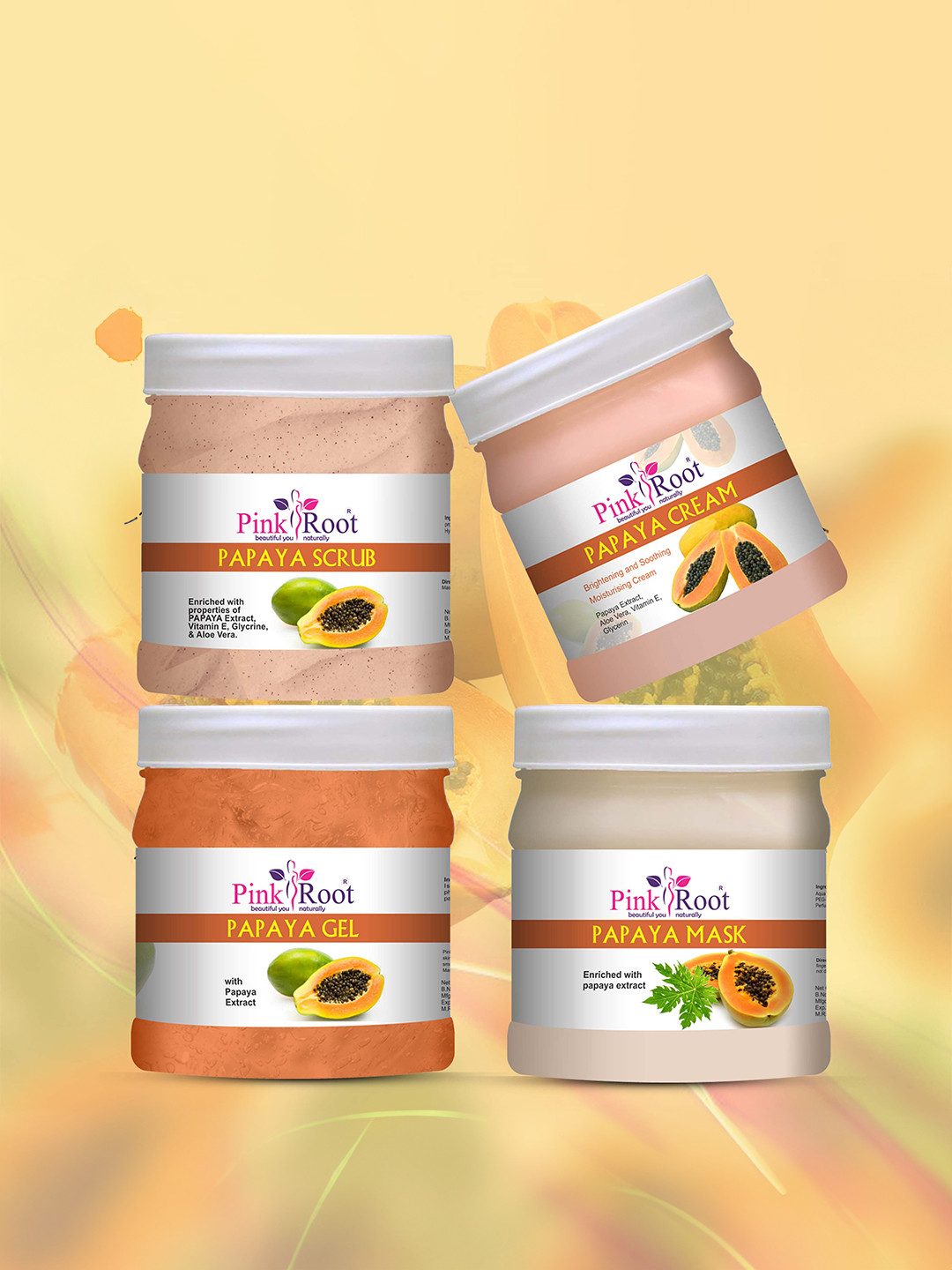 Pink Root Papaya Eco Scrub Cream Gel Face Mask Facial Kit-500gm Each