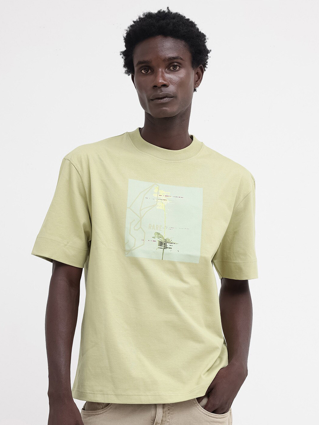 RARE RABBIT Men Luca Graphic Printed Oversized T-Shirt