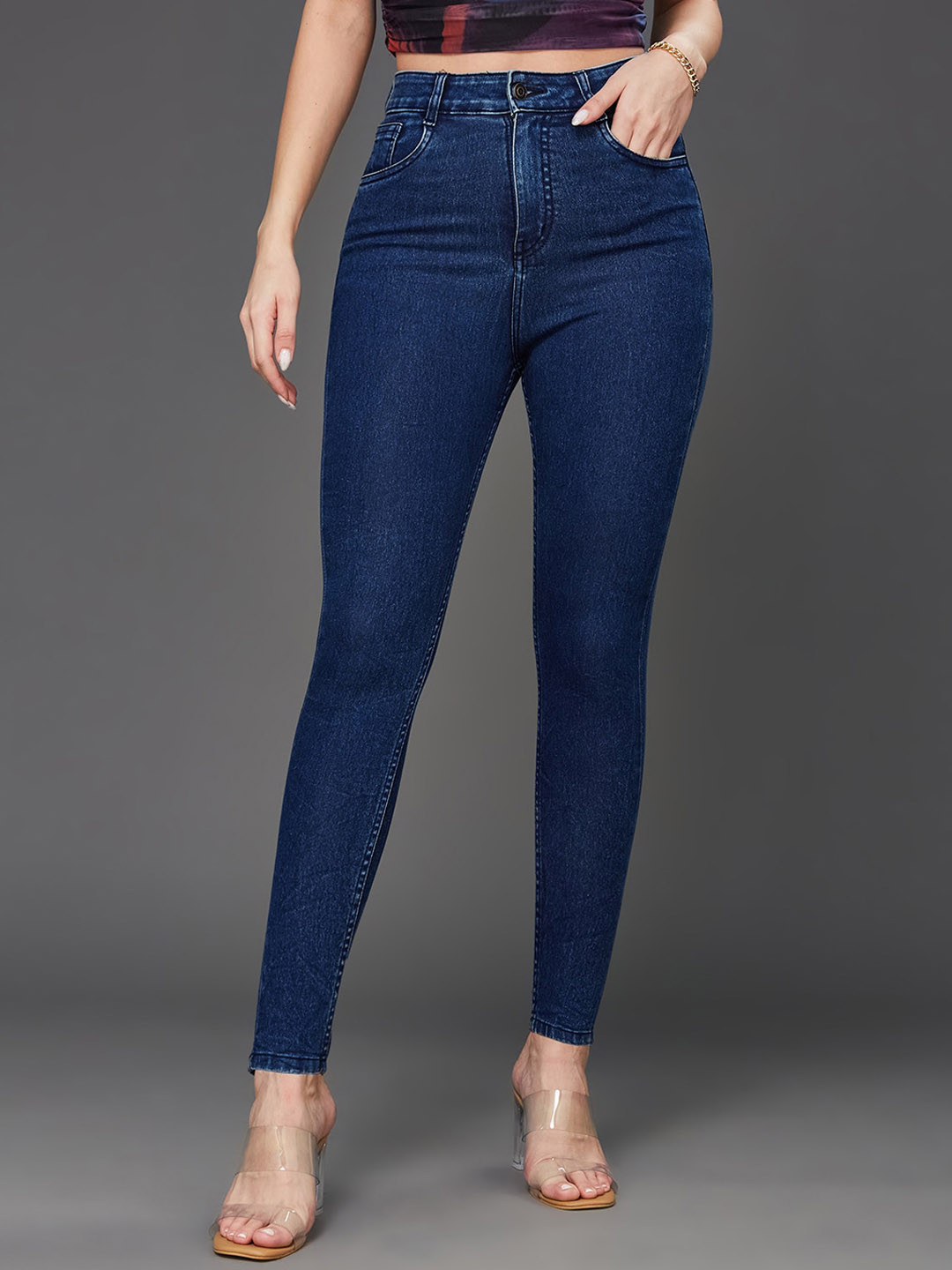 Miss Chase Women Skinny Fit High-Rise Dark Shade Clean Look Stretchable Jeans