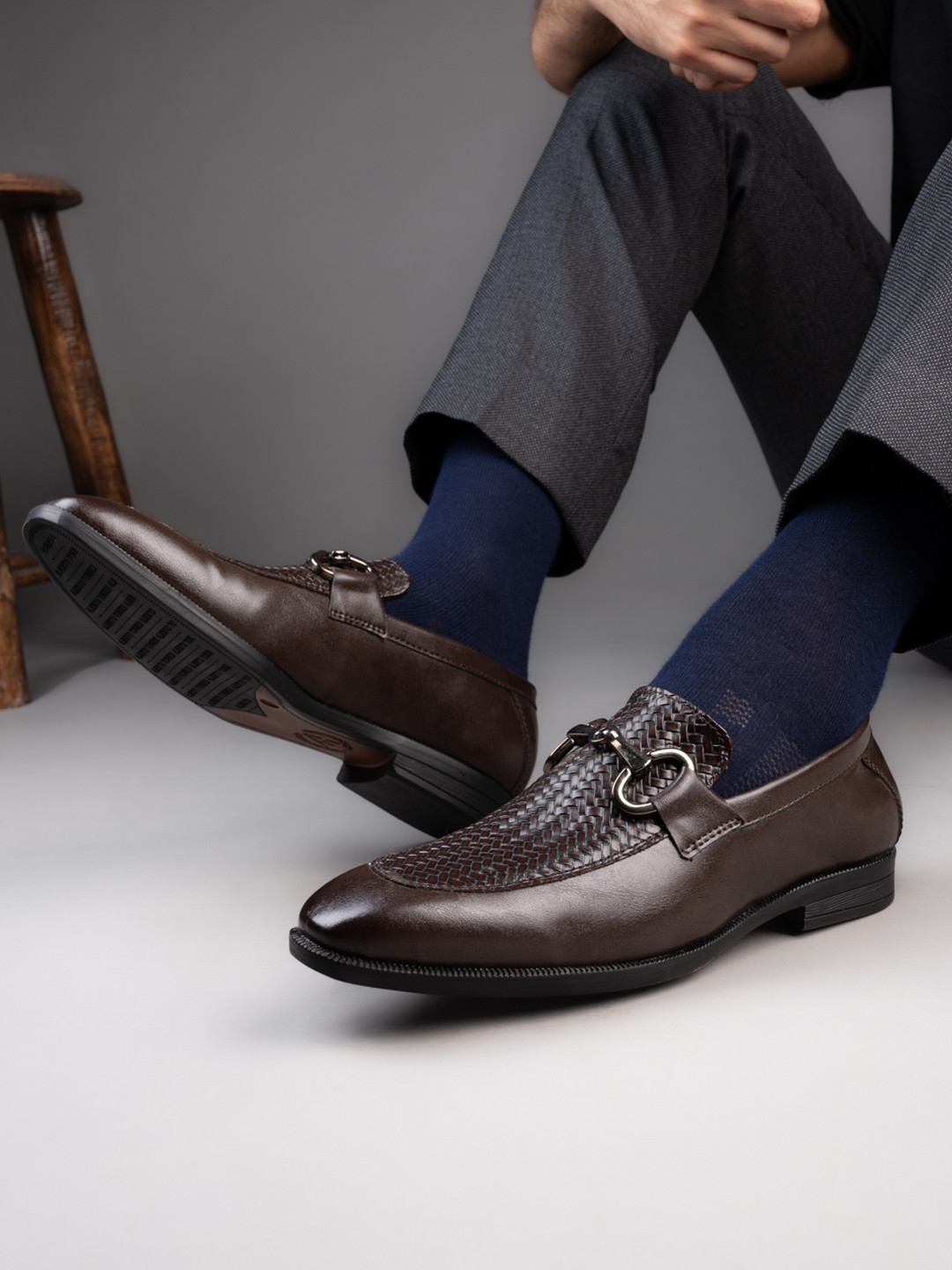 Alberto Torresi Men Textured Buckle Detailed Formal Slip-On Shoes